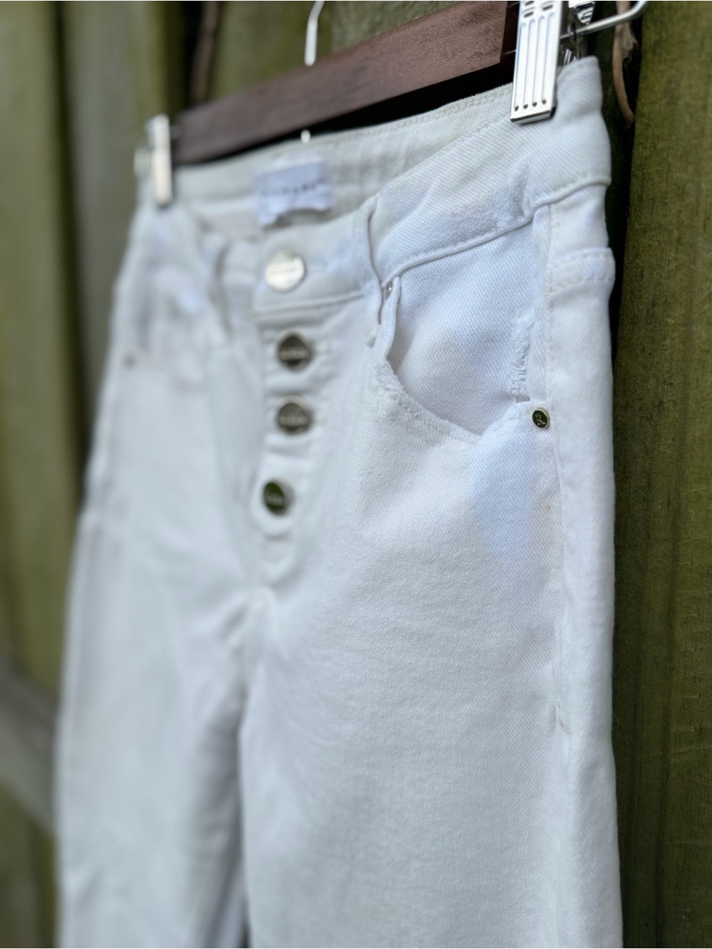 Risen High-Rise Button-Fly White Jeans View 4